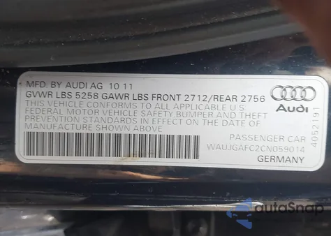 2012 Audi A6 3.0 Premium из США, поврежденный, VIN WAUJGAFC2CN059014